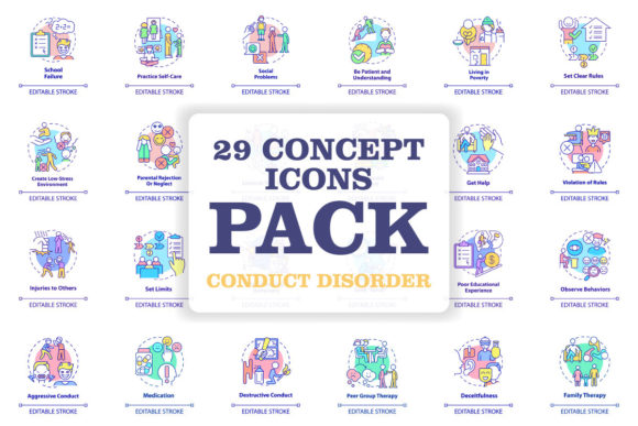 Conduct Disorder Concept Icons Bundle: Graphics and Icons for Mental Health Content