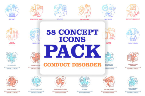 Conduct Disorder Concept Icons Set: Graphics and Icons Review
