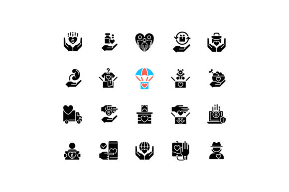 Donation Opportunities Black Glyph Icons: Graphics and Icons for Brand Storytelling