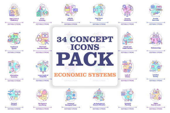 Economic Systems Concept Icons Bundle Graphics and Icons