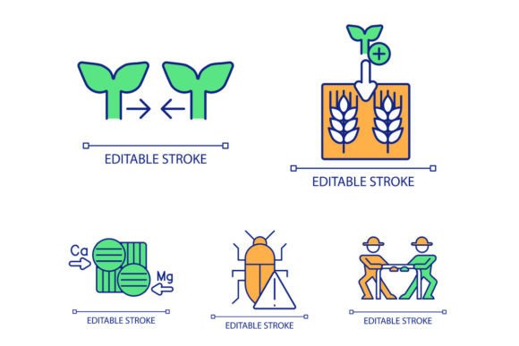 Farming Productivity Concept Icons Set for Graphics and Crafts