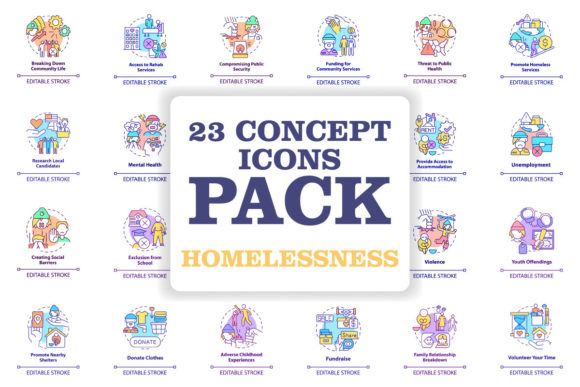 Homelessness Concept Icons Set: Graphics and Icons for Editorial Use