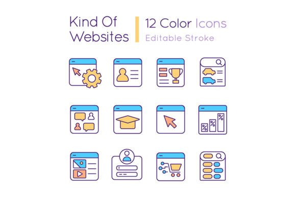 Kind of Websites Svg Color Icons Set for Graphics & Icons