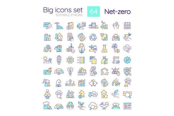 Net Zero Strategies Svg Color Icons Set: Graphics for Eco-Brands