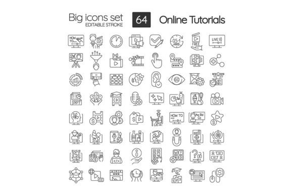 Online Tutorials Svg Linear Icons Set for Graphics and Icons