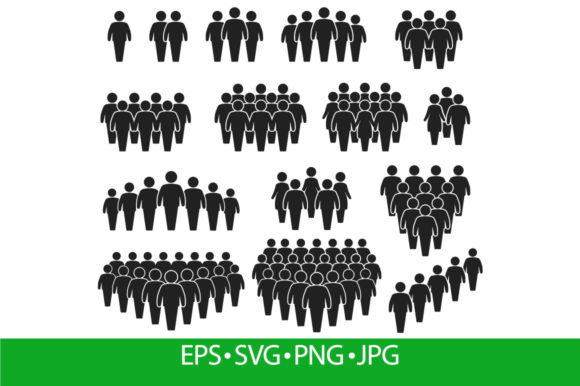 People Crowd Icons. Large Group Graphics and Icons Review