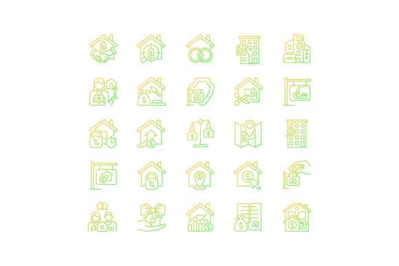 Property Sale Gradient Linear Icons Set: Graphics and Icons for Real Estate Content