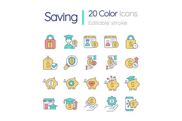 Savings and Budget Svg Color Icons Set for Graphics