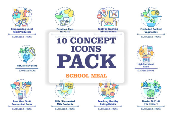 School Meal Concept Icons Bundle: Graphics and Icons for Digital Sellers