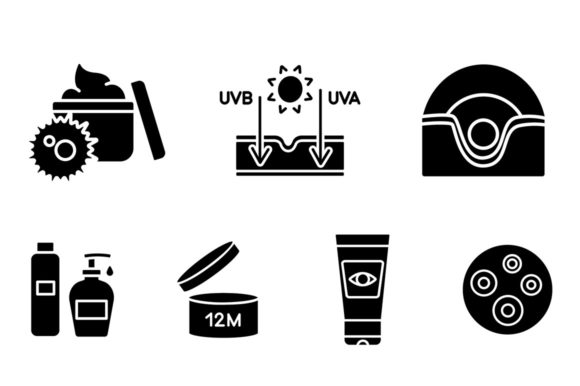 Sun Effect on Skin Black Glyph Icon Set Graphics and Icons