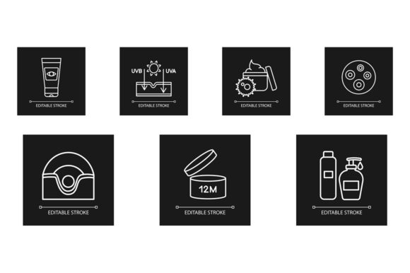 Sun Effect on Skin White Linear Icon Set Graphics and Icons Review