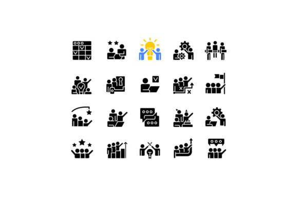 Teamwork Black Glyph Icons Set: Graphics and Icons for Digital Sellers