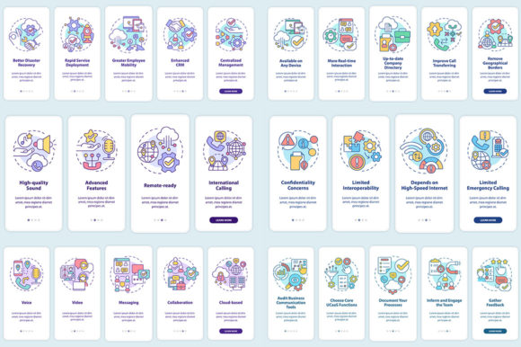 UCaaS Onboarding Mobile App Screen Set Graphics Review