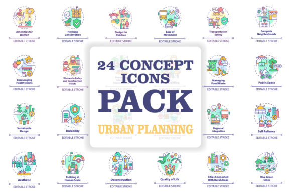 Urban Planning Concept Icons Bundle: Modern Graphics and Icons for Brand Storytelling