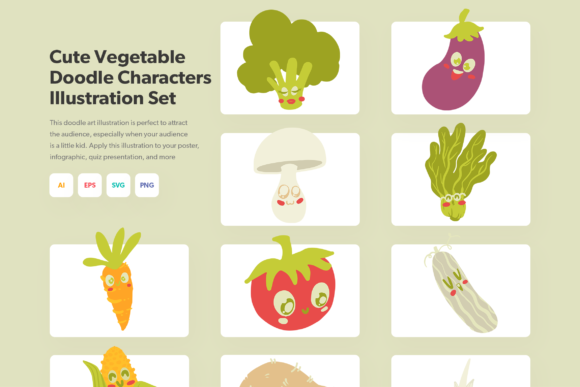 Vegetable Doodle Illustration Set