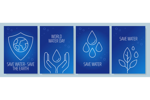 Water Postcards with Linear Glyph Icons: Graphics for Modern Design