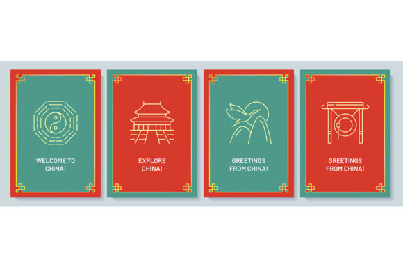 With Love from China Postcard with Icons Graphics & Graphic Templates Review